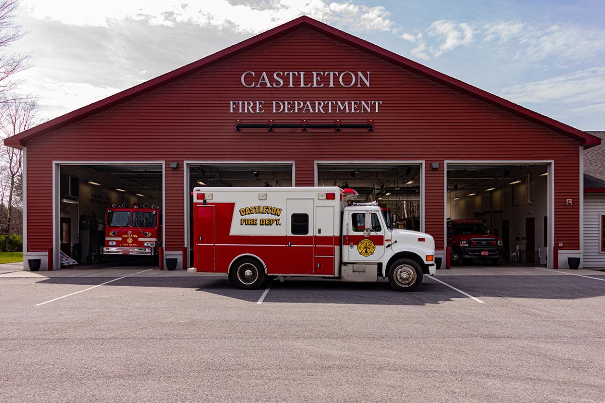 Castleton Fire Department Utility  Van in front of station