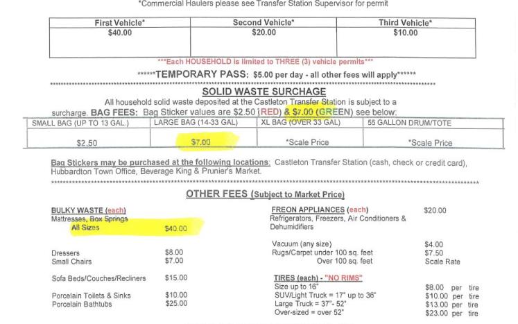 2026-2027 Transfer Station Fee Schedule